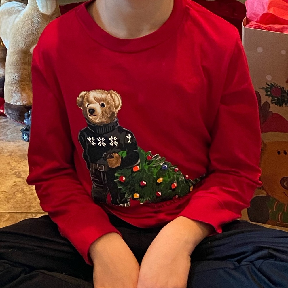 Ralph Lauren Little Boys Holiday Polo Bear Graphic Tee Red 5